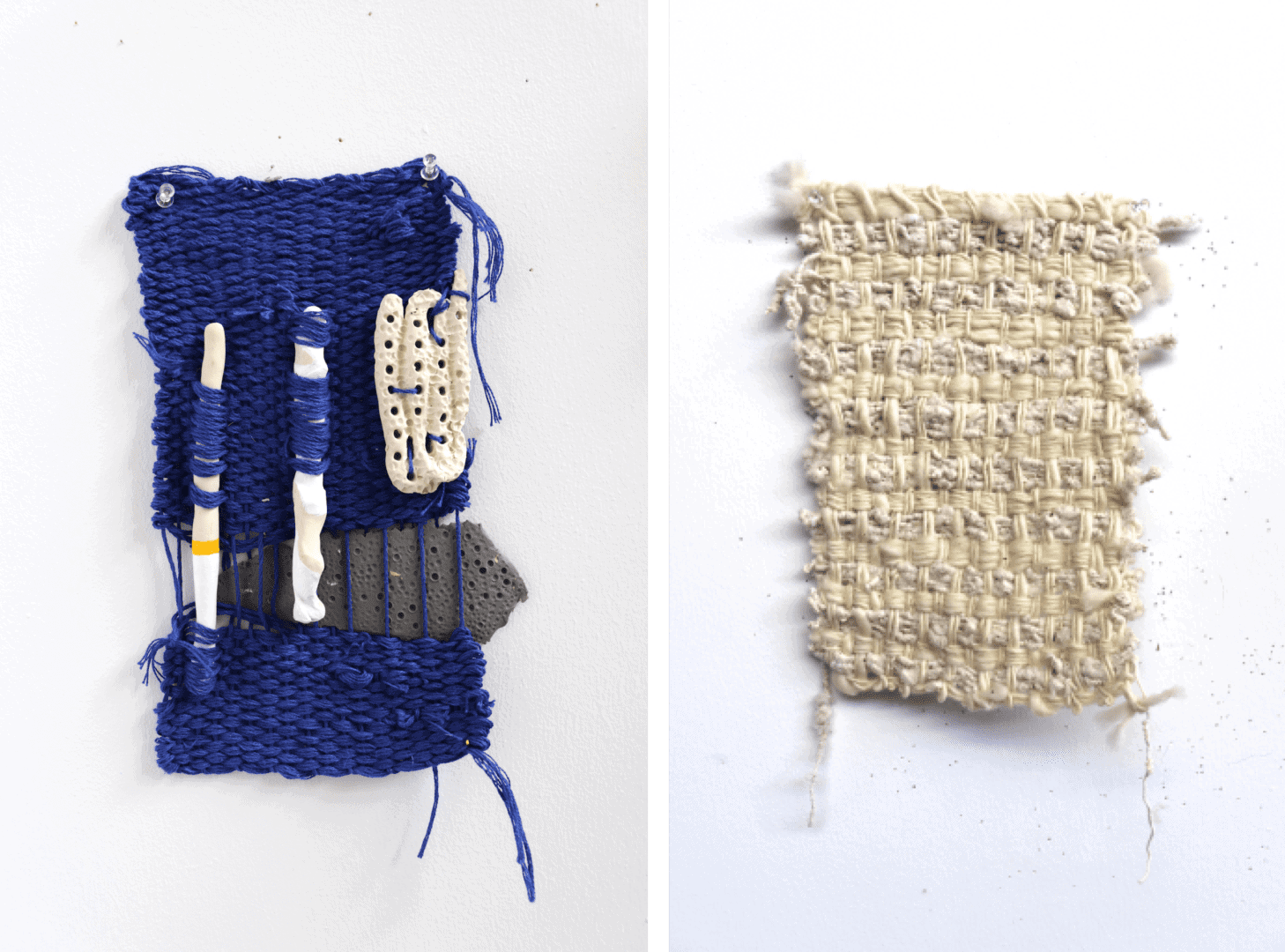 Two woven textile samples on white background.