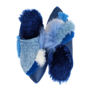 an image of blue shearling slippers