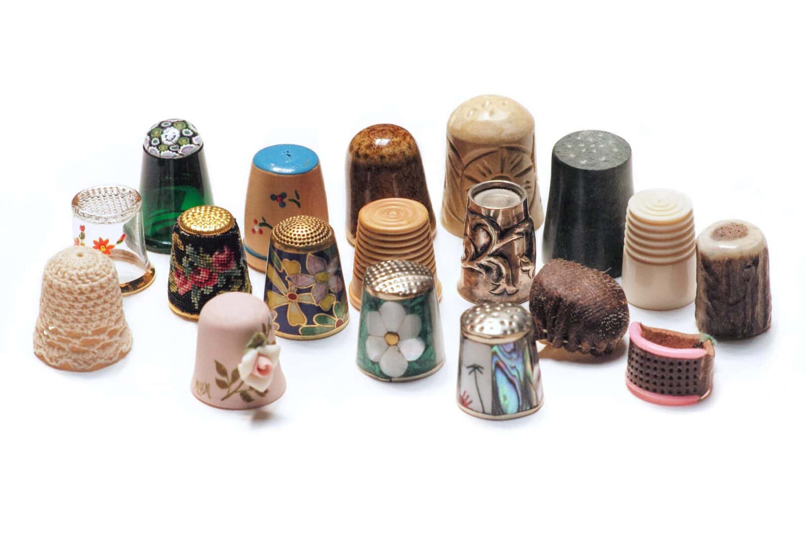 Collection of colorful vintage thimbles.