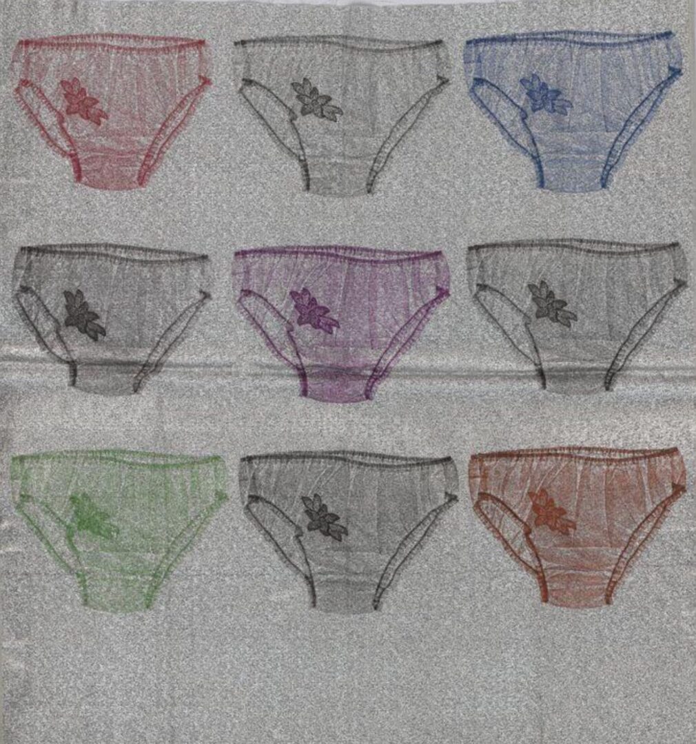 Assortment of colorful floral underwear.