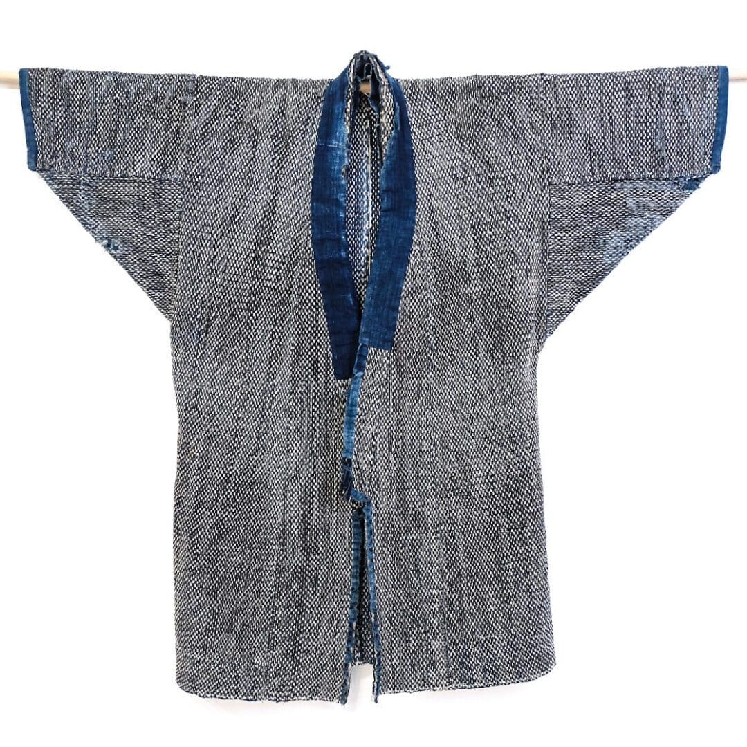 Blue indigo Japanese woven cotton kimono.