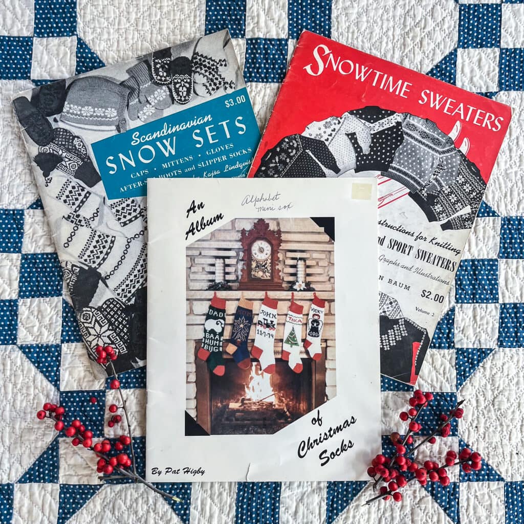 Knitting patterns for Christmas stockings.