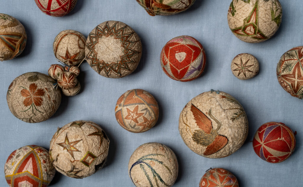 Ornate embroidered Japanese Temari balls.