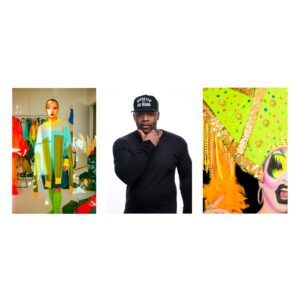 Collage of three people with colorful clothing.