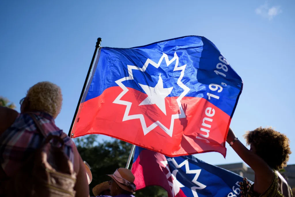 Juneteenth flag with star and date