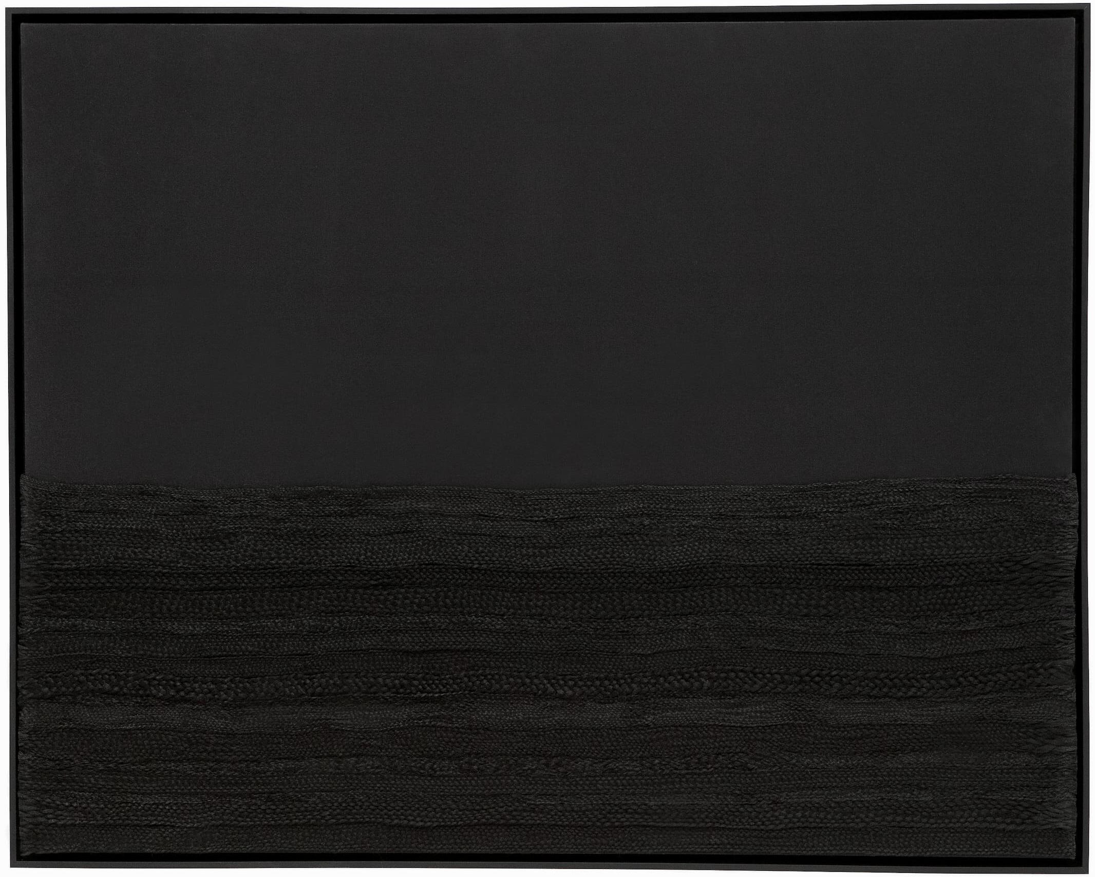 A black square filled roughly halfway with horizontal braids of black synthetic hair.